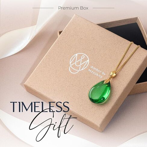 Green Amber Pendant Necklace for Women, Gold Plated Sterling Silver 925 Chain, Polished Gemstone Pendant, Dainty Womens Jewelry in Kuwait