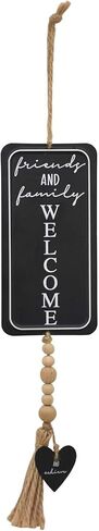 Farmhouse Metal Sign with Sayings- Friends and Family Welcome, Small Hanging Decor with Wood Bead Accent, Twine, Tassel and Wood Heart in Saudi Arabia