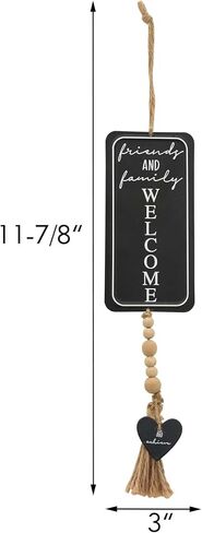Farmhouse Metal Sign with Sayings- Friends and Family Welcome, Small Hanging Decor with Wood Bead Accent, Twine, Tassel and Wood Heart in Saudi Arabia