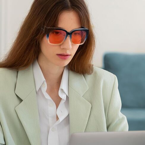 Anti 99.99% Blue Light Fit Over Glasses, Oversized Amber Orange Blue Light Blocking Glasses for Women Men TS7511 in Saudi Arabia