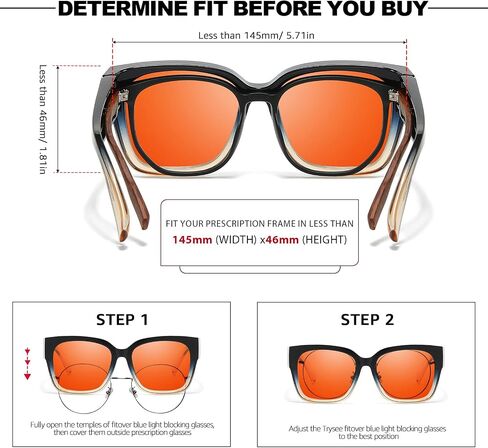 Anti 99.99% Blue Light Fit Over Glasses, Oversized Amber Orange Blue Light Blocking Glasses for Women Men TS7511 in Saudi Arabia