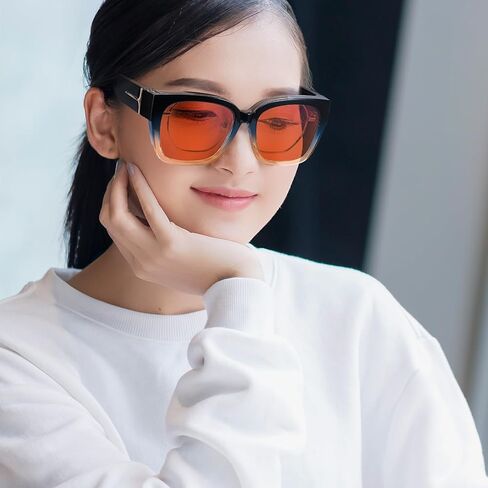 Anti 99.99% Blue Light Fit Over Glasses, Oversized Amber Orange Blue Light Blocking Glasses for Women Men TS7511 in Saudi Arabia