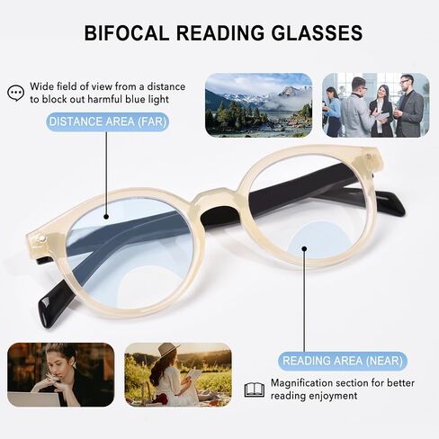 OPTOFENDY Bifocal Reading Glasses for Women, Blue Light Blocking Readers with Spring Hinges, Clear Top Retro Square Frame in Saudi Arabia