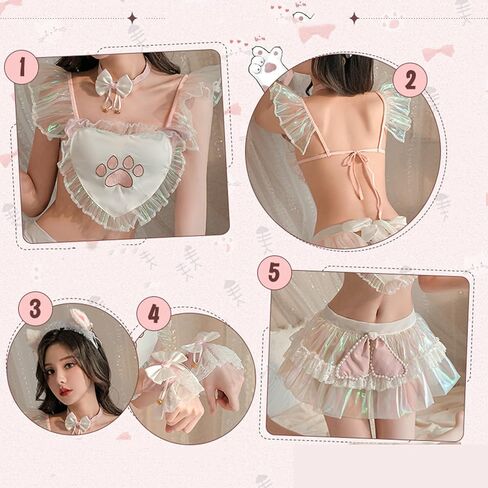 Lolita Kawaii Cat Lingerie Skirt and Top Set for Women Nighties Naughty Sexy Boudoir Outfits Anime Cosplay Costume in Kuwait