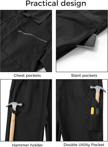 wantdo Mens Work Coveralls Long Sleeve Mechanic Jumpsuit Cotton Twill Suit in Kuwait