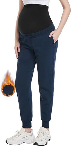 Foucome Maternity Fleece Lined Pants Winter Thermal Pregnancy Joggers Comfy Casual Sweatpants in Kuwait