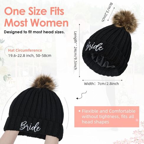 Bride Hat, Bride Hats for Bachelorette Party Womens Winter Warm Knitted Beanie Hats with Faux Fur Pom Pom Skull Cap in Saudi Arabia