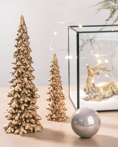 RM ROOMERS Resin Christmas Tree Figurines Clearance,2Pcs Small Gold Christmas Decorative Figurine Set, Indoor Tabletop Christmas Tree Statues for Holiday Desk Decor Centerpieces rnaments Gifts in Saudi Arabia