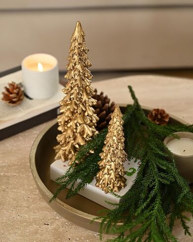 RM ROOMERS Resin Christmas Tree Figurines Clearance,2Pcs Small Gold Christmas Decorative Figurine Set, Indoor Tabletop Christmas Tree Statues for Holiday Desk Decor Centerpieces rnaments Gifts in Saudi Arabia