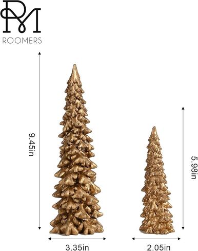 RM ROOMERS Resin Christmas Tree Figurines Clearance,2Pcs Small Gold Christmas Decorative Figurine Set, Indoor Tabletop Christmas Tree Statues for Holiday Desk Decor Centerpieces rnaments Gifts in Saudi Arabia