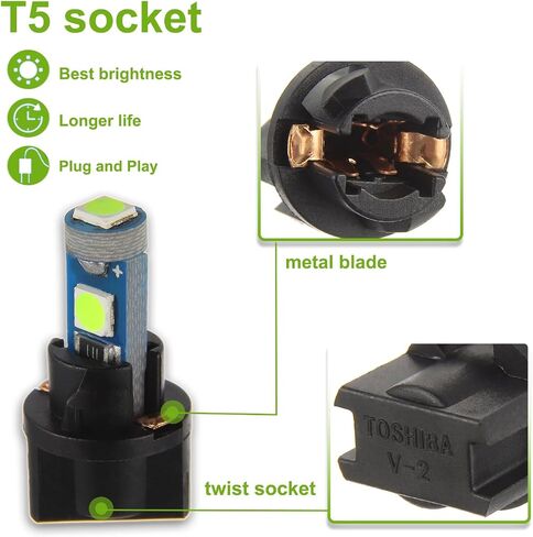 T5 3SMD Green LED 3030 DC 12V PC74 PC37 PC2721 Vehicle width indicato Light Reading Light Tag Light with Twist Sockets (Pack of 20pcs) in Kuwait