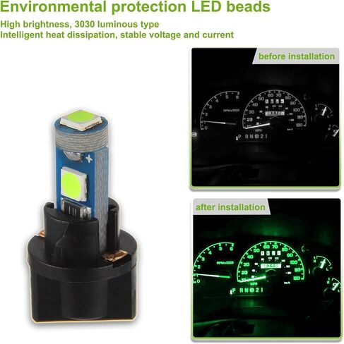 T5 3SMD Green LED 3030 DC 12V PC74 PC37 PC2721 Vehicle width indicato Light Reading Light Tag Light with Twist Sockets (Pack of 20pcs) in Kuwait