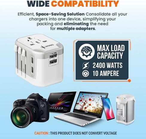 Universal Adapter 35W PD, 10A Portable Charger, International Power Adapter with 3 USB C and 2 USB A Ports, Travel Size Worldwide Wall Charger for USA EU UK AUS, 2500W Max, Use Over 160 Countries in Saudi Arabia