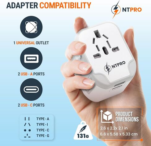 Universal Adapter 35W PD, 10A Portable Charger, International Power Adapter with 3 USB C and 2 USB A Ports, Travel Size Worldwide Wall Charger for USA EU UK AUS, 2500W Max, Use Over 160 Countries in Saudi Arabia