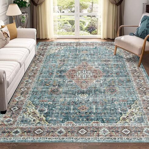 IMINROME Runner Rug 2x6 Rug Vintage Machine Washable Thin Rug Soft Lightweight Hallway Runner Non Slip Non Shedding Bedside Rug Traditional Laundry Bathroom Runner Mat Distressed Carpet, Green in Saudi Arabia