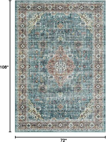 IMINROME Runner Rug 2x6 Rug Vintage Machine Washable Thin Rug Soft Lightweight Hallway Runner Non Slip Non Shedding Bedside Rug Traditional Laundry Bathroom Runner Mat Distressed Carpet, Green in Saudi Arabia