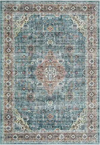 IMINROME Runner Rug 2x6 Rug Vintage Machine Washable Thin Rug Soft Lightweight Hallway Runner Non Slip Non Shedding Bedside Rug Traditional Laundry Bathroom Runner Mat Distressed Carpet, Green in Saudi Arabia