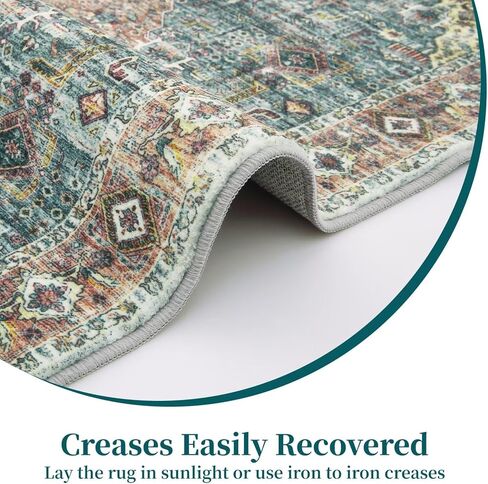 IMINROME Runner Rug 2x6 Rug Vintage Machine Washable Thin Rug Soft Lightweight Hallway Runner Non Slip Non Shedding Bedside Rug Traditional Laundry Bathroom Runner Mat Distressed Carpet, Green in Saudi Arabia