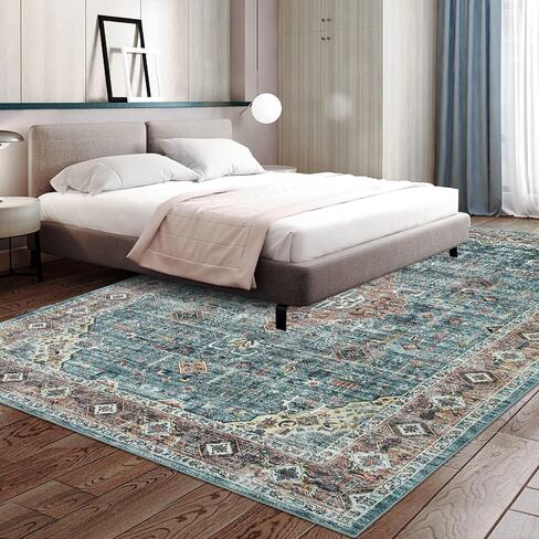 IMINROME Runner Rug 2x6 Rug Vintage Machine Washable Thin Rug Soft Lightweight Hallway Runner Non Slip Non Shedding Bedside Rug Traditional Laundry Bathroom Runner Mat Distressed Carpet, Green in Saudi Arabia