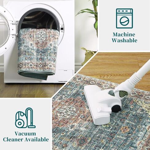 IMINROME Runner Rug 2x6 Rug Vintage Machine Washable Thin Rug Soft Lightweight Hallway Runner Non Slip Non Shedding Bedside Rug Traditional Laundry Bathroom Runner Mat Distressed Carpet, Green in Saudi Arabia