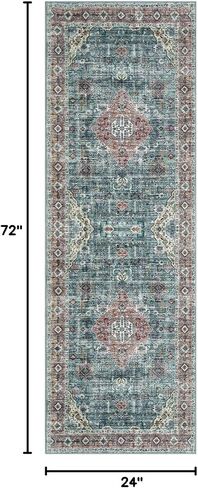 IMINROME Runner Rug 2x6 Rug Vintage Machine Washable Thin Rug Soft Lightweight Hallway Runner Non Slip Non Shedding Bedside Rug Traditional Laundry Bathroom Runner Mat Distressed Carpet, Green in Saudi Arabia