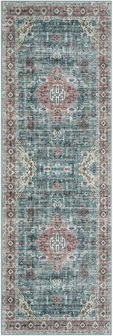 IMINROME Runner Rug 2x6 Rug Vintage Machine Washable Thin Rug Soft Lightweight Hallway Runner Non Slip Non Shedding Bedside Rug Traditional Laundry Bathroom Runner Mat Distressed Carpet, Green in Saudi Arabia