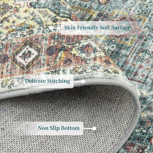 IMINROME Runner Rug 2x6 Rug Vintage Machine Washable Thin Rug Soft Lightweight Hallway Runner Non Slip Non Shedding Bedside Rug Traditional Laundry Bathroom Runner Mat Distressed Carpet, Green in Saudi Arabia
