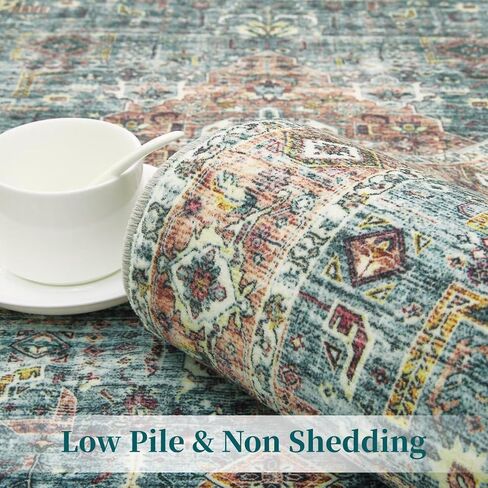 IMINROME Runner Rug 2x6 Rug Vintage Machine Washable Thin Rug Soft Lightweight Hallway Runner Non Slip Non Shedding Bedside Rug Traditional Laundry Bathroom Runner Mat Distressed Carpet, Green in Saudi Arabia