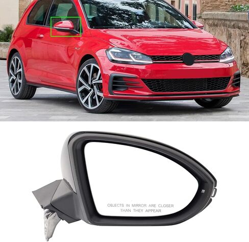 مرآة جانبية للركاب الأيمن مناسبة لسيارة Volkswagen Golf GTI 2015-2021، مرآة باب سوداء مع زجاج طاقة مُسخن بإشارة الانعطاف (6 دبابيس) in Kuwait