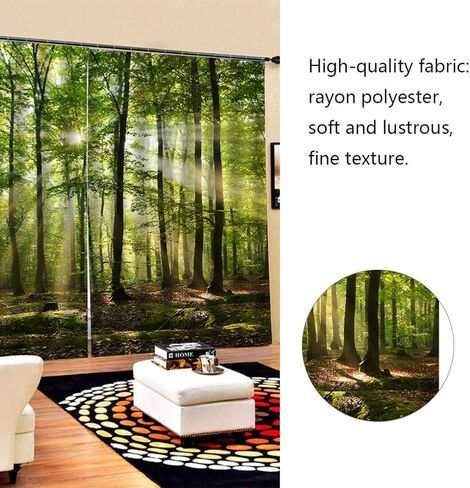 Yosoo Forests Eyelet Curtain, Sunlight Printing Shading Curtains Balcony Curtains Bedroom Drawing Room Window(150 x 166cm) in Saudi Arabia