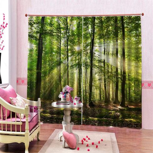 Yosoo Forests Eyelet Curtain, Sunlight Printing Shading Curtains Balcony Curtains Bedroom Drawing Room Window(150 x 166cm) in Saudi Arabia