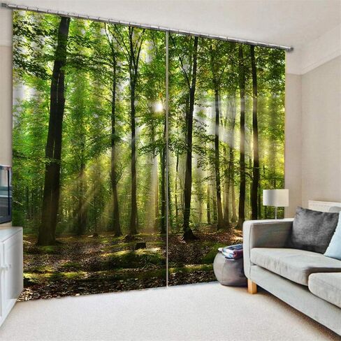 Yosoo Forests Eyelet Curtain, Sunlight Printing Shading Curtains Balcony Curtains Bedroom Drawing Room Window(150 x 166cm) in Saudi Arabia