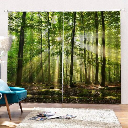 Yosoo Forests Eyelet Curtain, Sunlight Printing Shading Curtains Balcony Curtains Bedroom Drawing Room Window(150 x 166cm) in Saudi Arabia