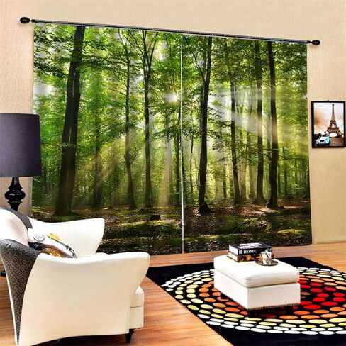 Yosoo Forests Eyelet Curtain, Sunlight Printing Shading Curtains Balcony Curtains Bedroom Drawing Room Window(150 x 166cm) in Saudi Arabia