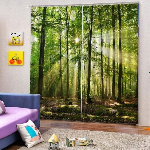 Yosoo Forests Eyelet Curtain, Sunlight Printing Shading Curtains Balcony Curtains Bedroom Drawing Room Window(150 x 166cm) in Saudi Arabia