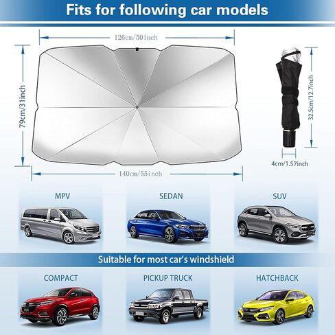 مظلة غطاء مظلة الشمس للزجاج الأمامي للسيارة لسيارة Ford Chevy تظليل واقي من الشمس للأشعة فوق البنفسجية كتلة عازلة للحرارة حاجب داخلي واقي عاكس للزجاج الأمامي 55 بوصة in Kuwait