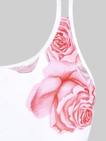 ملابس سباحة نسائية من Rosegal مقاس كبير تانكيني متواضعة مطبوعة باللون الوردي ملابس سباحة Boyleg مبطنة للاستحمام in Kuwait