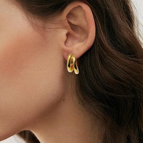 Chunky Lightweight Two Tone Open Hoop Earrings for Women, statement Trendy Thick Big Split Stud Earing Prom Jewelry Gift. in Saudi Arabia