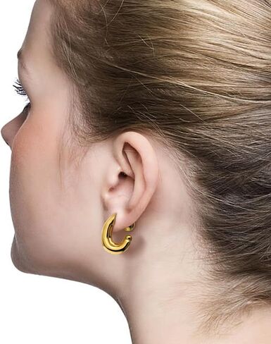 Chunky Lightweight Two Tone Open Hoop Earrings for Women, statement Trendy Thick Big Split Stud Earing Prom Jewelry Gift. in Saudi Arabia