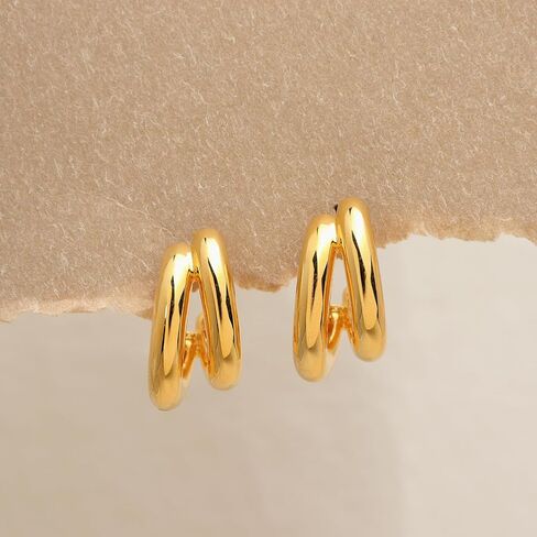 Chunky Lightweight Two Tone Open Hoop Earrings for Women, statement Trendy Thick Big Split Stud Earing Prom Jewelry Gift. in Saudi Arabia