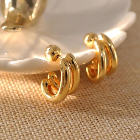 Chunky Lightweight Two Tone Open Hoop Earrings for Women, statement Trendy Thick Big Split Stud Earing Prom Jewelry Gift. in Saudi Arabia