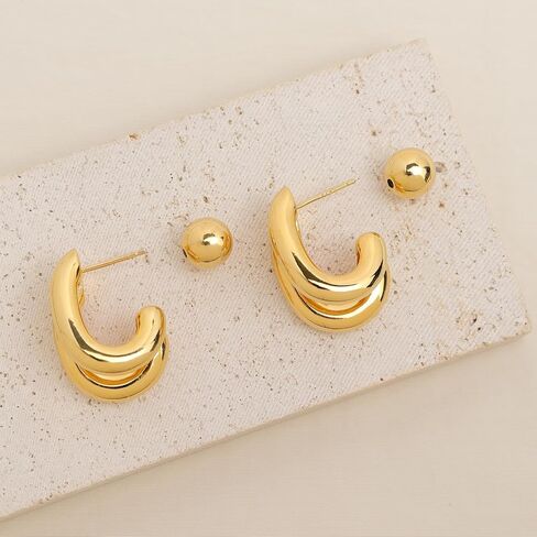 Chunky Lightweight Two Tone Open Hoop Earrings for Women, statement Trendy Thick Big Split Stud Earing Prom Jewelry Gift. in Saudi Arabia