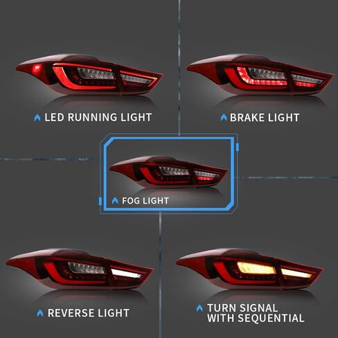 VLAND LED Tail lights Compatible with Hyundai Elantra Sedan 2012-2016 & Elantra Coupe 13-14 w/Amber Sequential, Rear Lamp Assembly Including Passenger& Driver Sides, Red&Clear in Kuwait