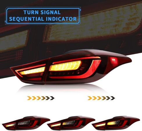 VLAND LED Tail lights Compatible with Hyundai Elantra Sedan 2012-2016 & Elantra Coupe 13-14 w/Amber Sequential, Rear Lamp Assembly Including Passenger& Driver Sides, Red&Clear in Kuwait