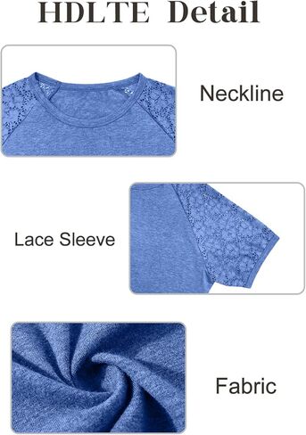 HDLTE Plus Size Tops for Women Summer Round Neck Casual Shirts Lace Short Sleeve Tees Blouse in Kuwait