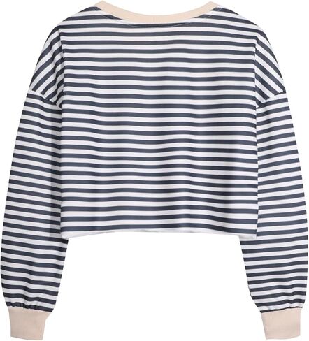 المرأة LovelyWholesale مخطط اقتصاص البلوز البلوز Crewneck كم طويل أعلى محصول in Kuwait