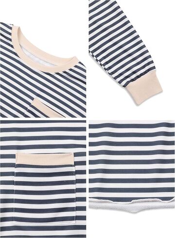 LovelyWholesale Women Striped Cropped Sweatshirt Pullover Crewneck Long Sleeve Crop Top in Saudi Arabia