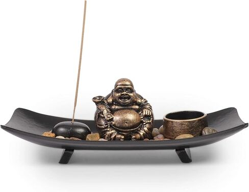 Juvale Sitting Laughing Buddha Statue Figurine Tealight for Home Garden Decor Feng Shui Gift - Black/Gold, 10 x 3.5 x 1.75 inch in Saudi Arabia