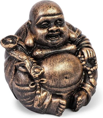 Juvale Sitting Laughing Buddha Statue Figurine Tealight for Home Garden Decor Feng Shui Gift - Black/Gold, 10 x 3.5 x 1.75 inch in Saudi Arabia