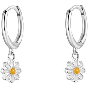 Cute Daisy Flower Charm Huggie Tiny Small Hoop Cartilage Earrings for Women Dainty Real 925 Sterling Silver Short Dangle Drop Sleeper Hinged Hoops Hypoallergenic Minimalist Fashion Jewelry Gifts Daughter Her Valentines Day